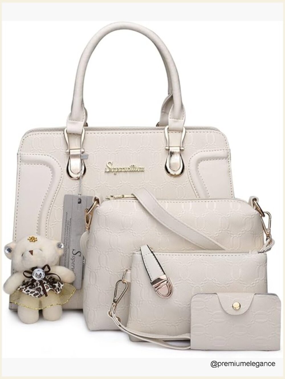 Set of 4 Faux Leather Handbags Tote Satchel Crossbody Clutch Wallet